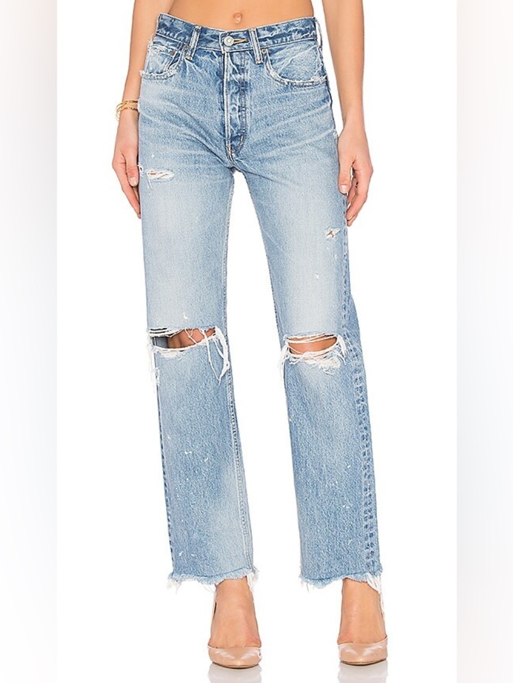 Moussy Vintage Odessa Distressed Wide Straight Leg in Blue Size 26 - Picture 1 of 11